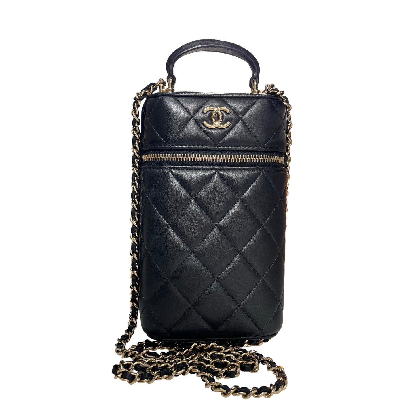 Used CHANEL Lambskin Leather Chain Shoulder Shoulder Bag Black GHW
