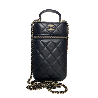 Used CHANEL Lambskin Leather Chain Shoulder Shoulder Bag Black GHW