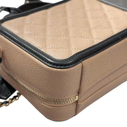 Used CHANEL Calfskin Leather Cross Body Bag Beige GHW