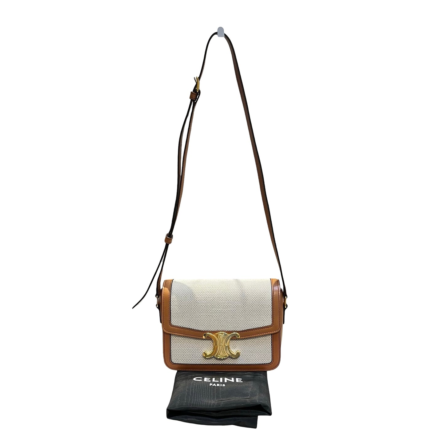 Used CÉLINE Calfskin Leather Triomphe Teen Small Shoulder Bag Natural Tan