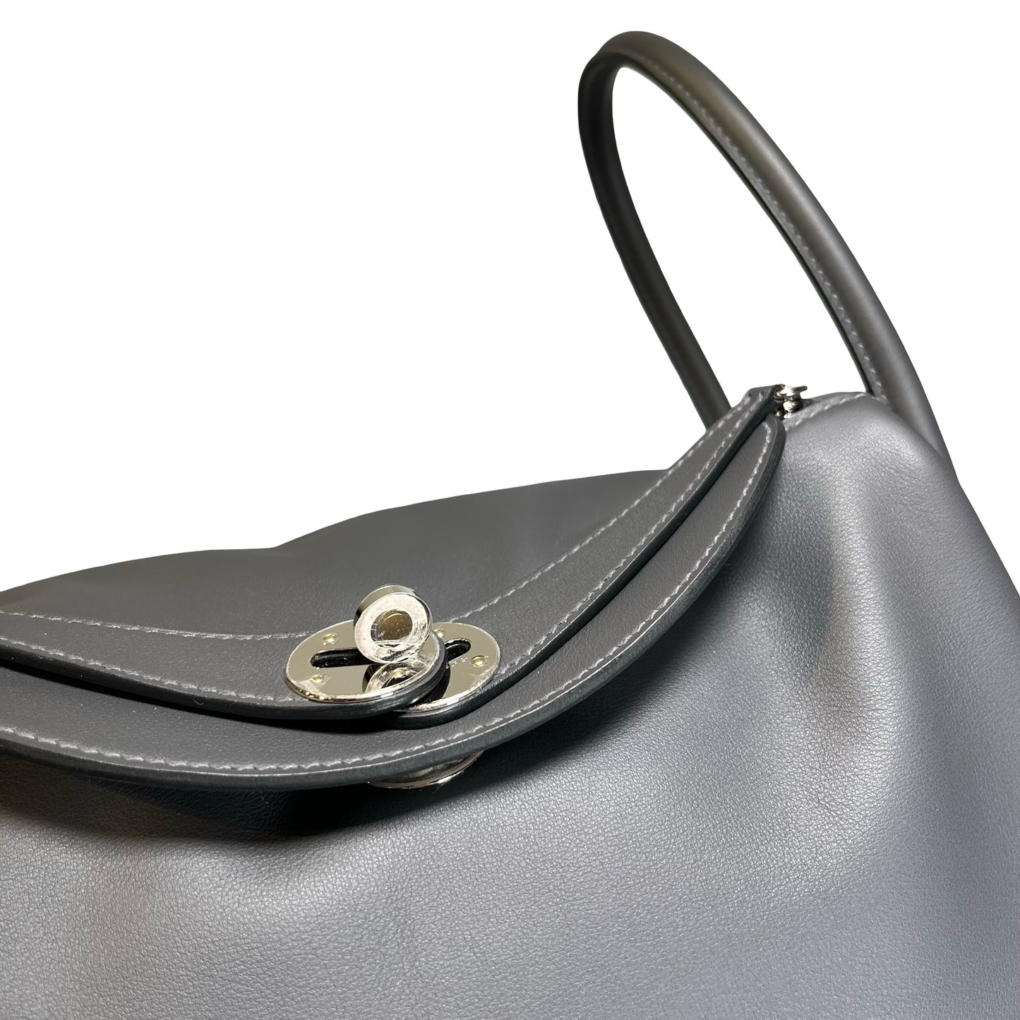Used HERMES Clemence Lindy 26 Shoulder Bag Gris Etain PHW