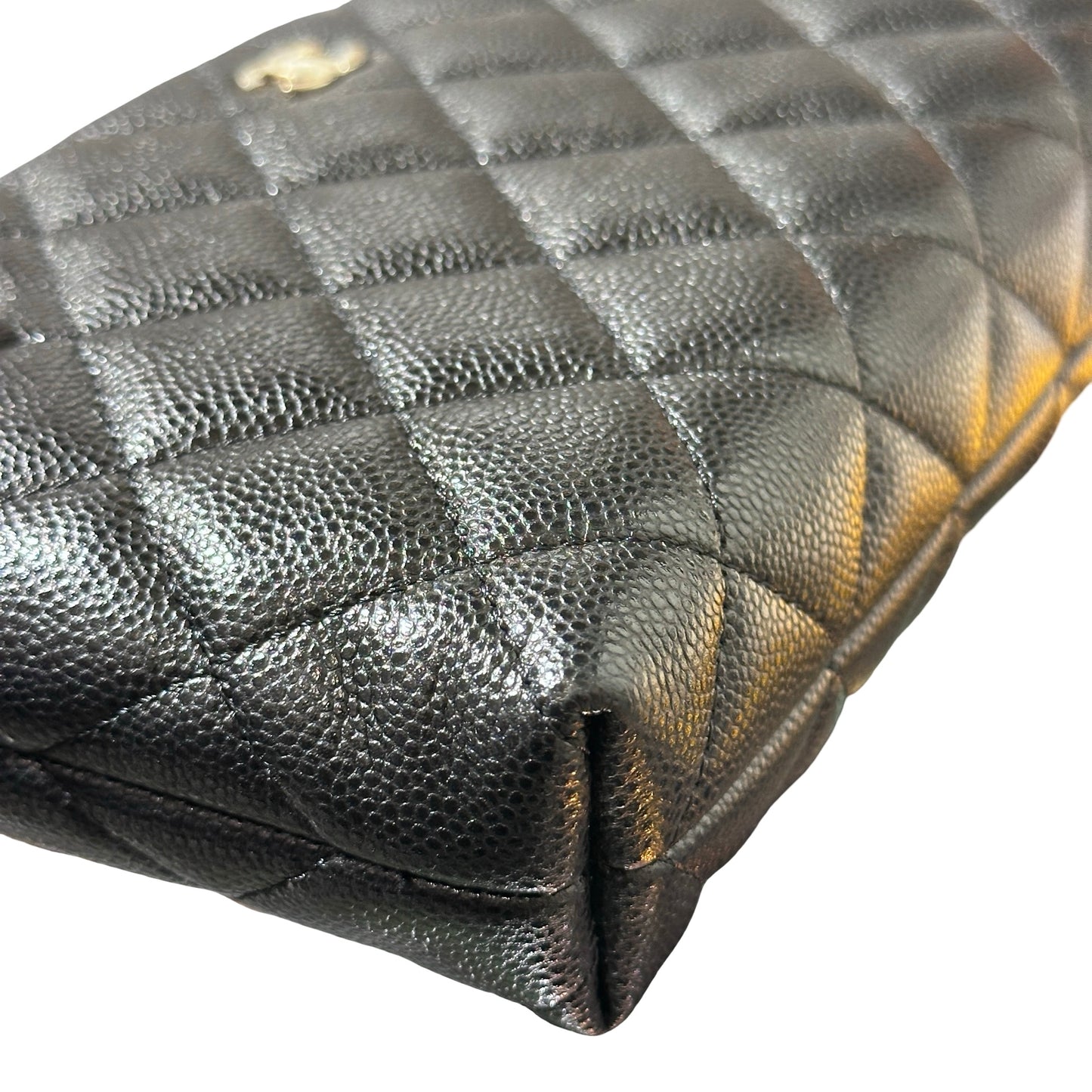 Used CHANEL Caviar Leather Mini Clutch with Chain Cross Body Bag Black GHW