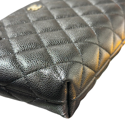 Used CHANEL Caviar Leather Mini Clutch with Chain Cross Body Bag Black GHW