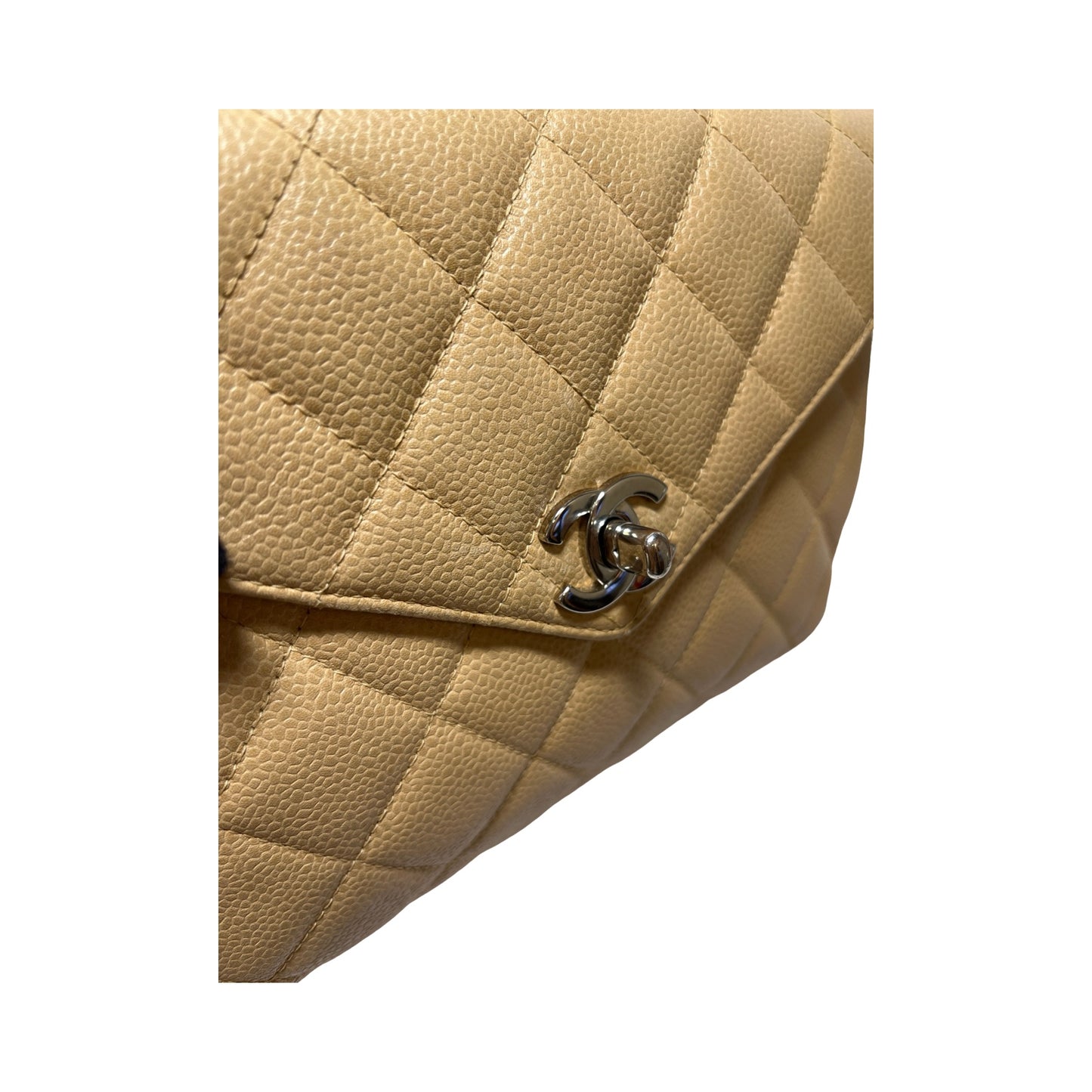 Used Chanel Caviar Leather Kelly Vintage Shoulder Bag Beige PHW