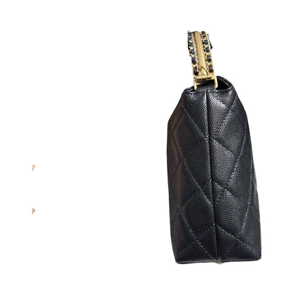 CHANEL 24A HOBO WITH HANDLE BLACK CAVIAR GHW [3000606]