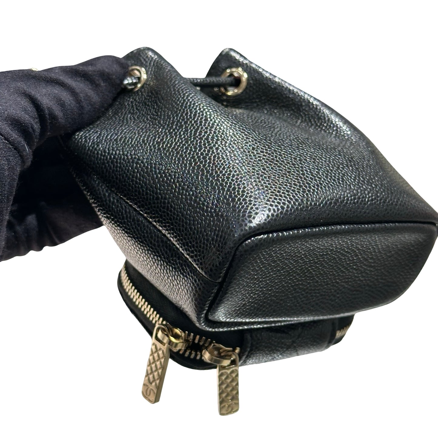 CHANEL MINI BUCKET SHOULDER BAG BLACK GHW CAVIAR SKIN [3001008]
