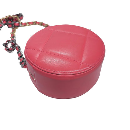 CHANEL 19 ROUND POUCH WITH CHAIN PINK LAMBSKIN