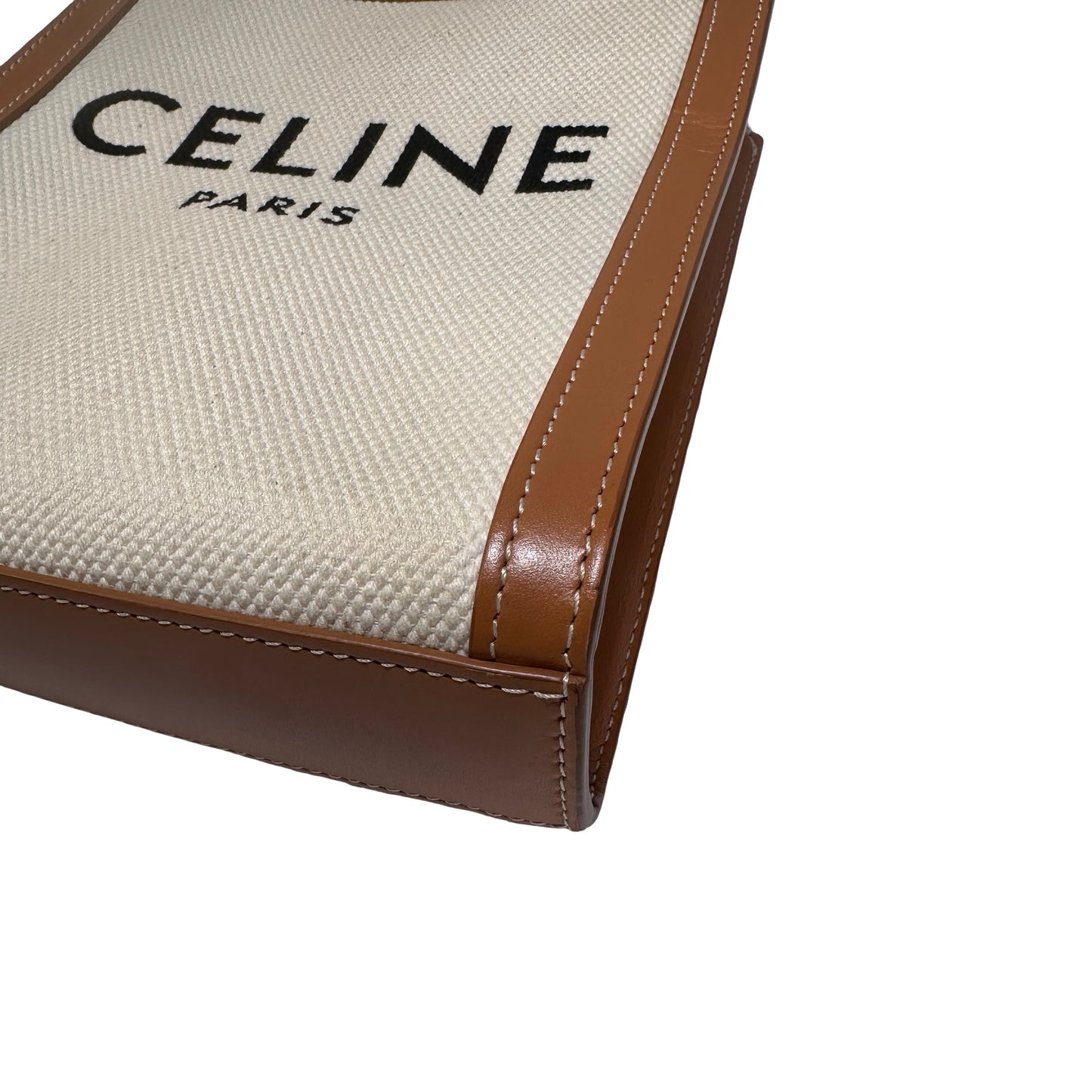 Used CELINE Canvas Calfskin Mini Vertical Cabas Tote Bag Natural Tan GHW