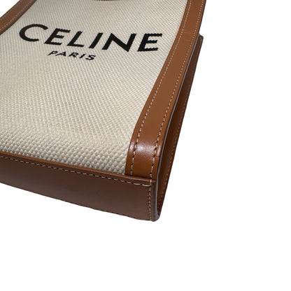 Used CELINE Canvas Calfskin Mini Vertical Cabas Tote Bag Natural Tan GHW