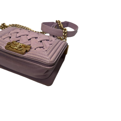 Used CHANEL Braided Lambskin Boy Chain Shoulder Bag Lilac Gold