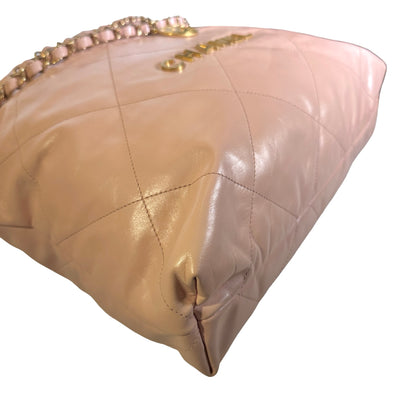 Used CHANEL Calfskin Leather 22 Medium Shoulder Bag Pink GHW