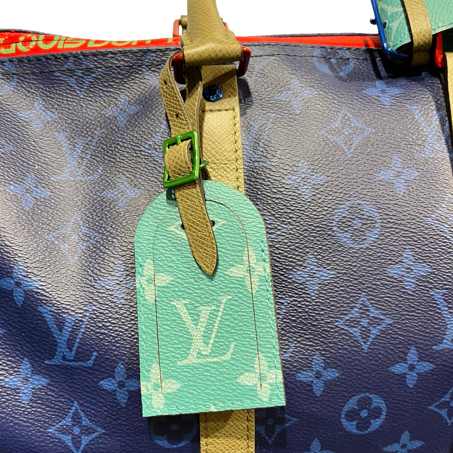 Used LOUIS VUITTON Monogram Keepall Bandoulière Travel Bag Blue Khaki Red Turquoise