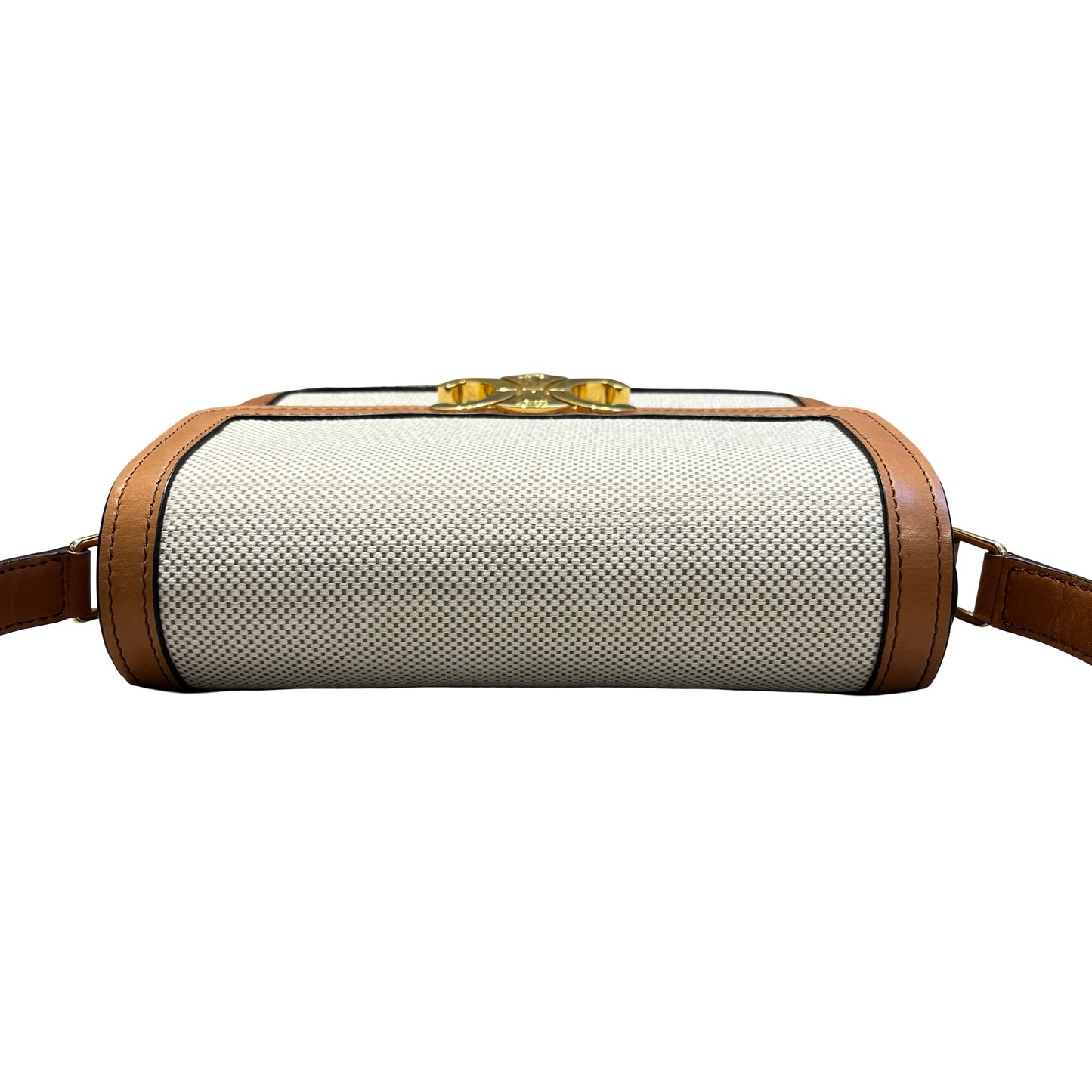 Used CÉLINE Calfskin Leather Triomphe Teen Small Shoulder Bag Natural Tan