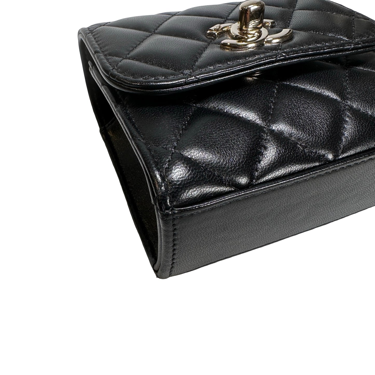CHANEL Quilted Lambskin Trendy CC Square Clutch with Chain Mini Bag Black GHW