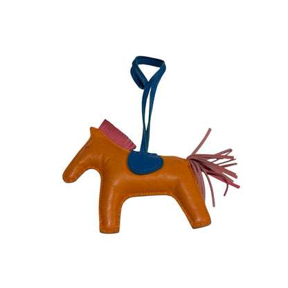 Used HERMES Leather Rodeo Charm Rodeo Gold Rose Azalee Bleu Zanzibar