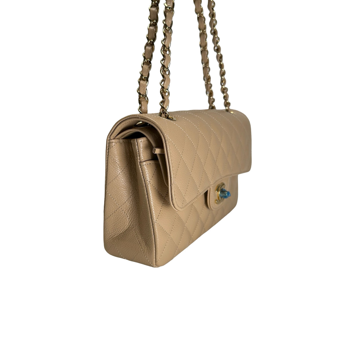 Brand New CHANEL Quilted Caviar Classic Flap Chain Shoulder Bag Beige Gold