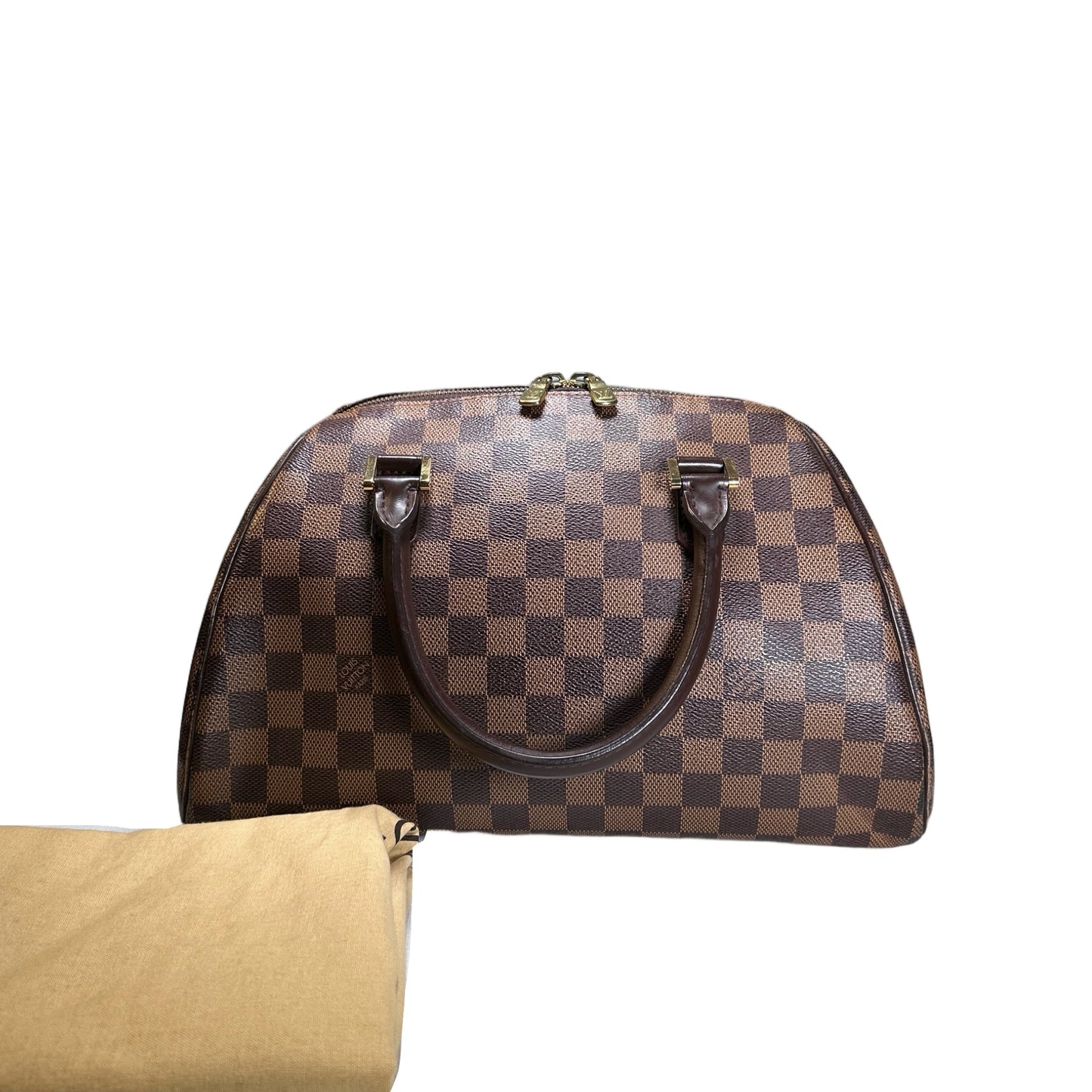 Used LOUIS VUITTON Damier Ebene Triana Handbag Brown GHW