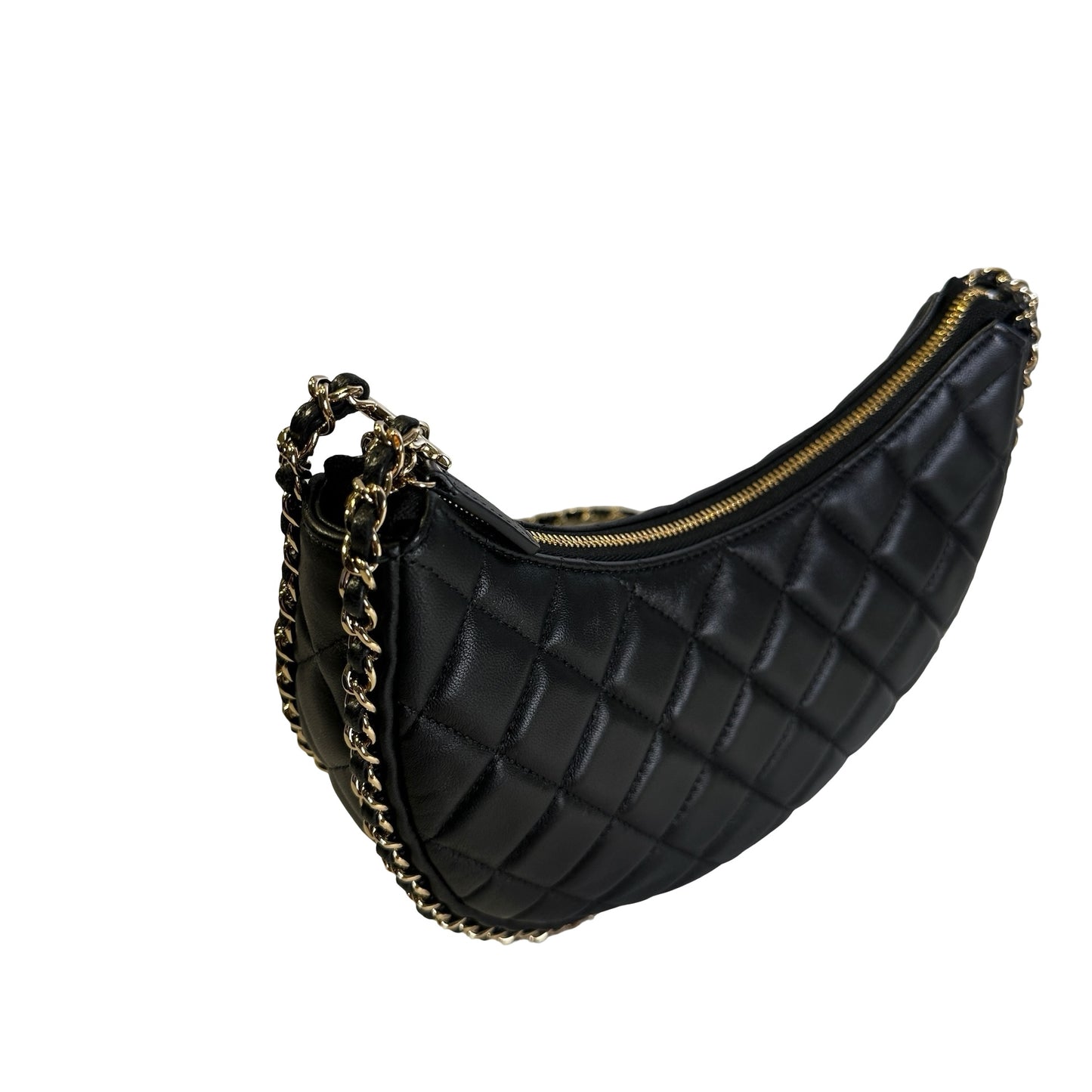 Used CHANEL Quilted Leather Quilted Hobo Hobo Bag Black Gold