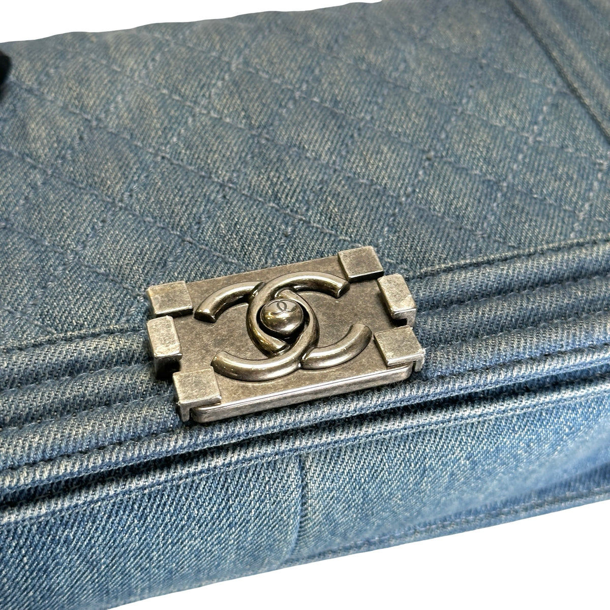 Used CHANEL Denim Boy Chain Shoulder Bag Blue
