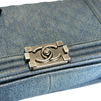 Used CHANEL Denim Boy Chain Shoulder Bag Blue