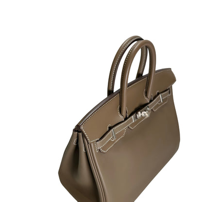 Used HERMES Swift Leather Birkin 25 Handbag Etoupe PHW