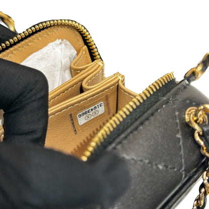 New CHANEL Lambskin Leather Vanity Case Shoulder Bag Gold Black GHW