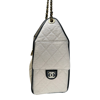 Used CHANEL Quilted Tweed 25 Bag Shoulder Bag White GHW