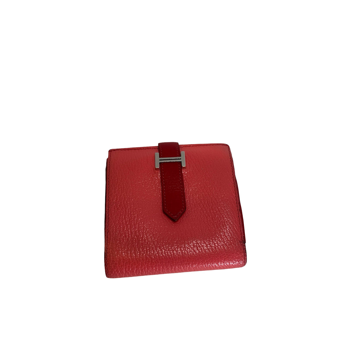 Used HERMES Leather Bearn Wallet Pink Red
