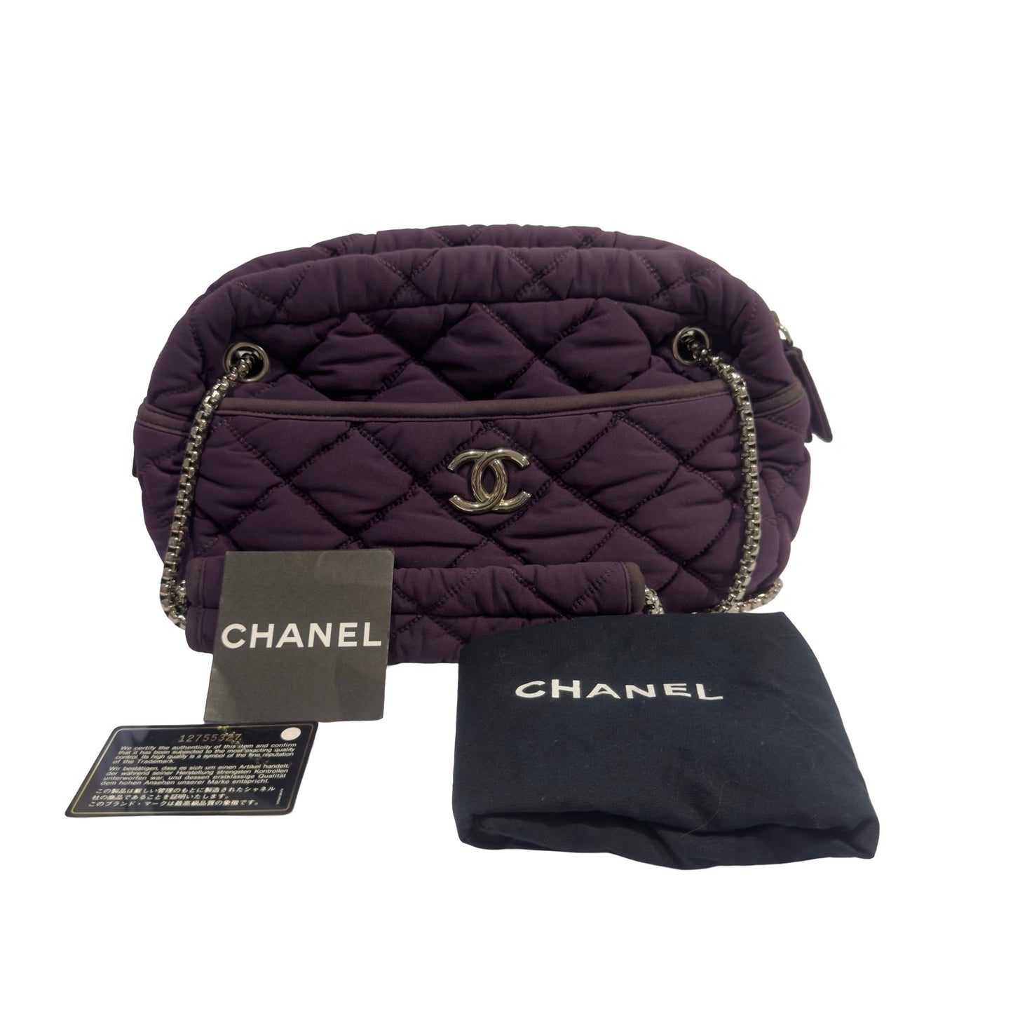 Used CHANEL Quilted Nylon Quilted Cloud Bag Shoulder Bag Purple PHW