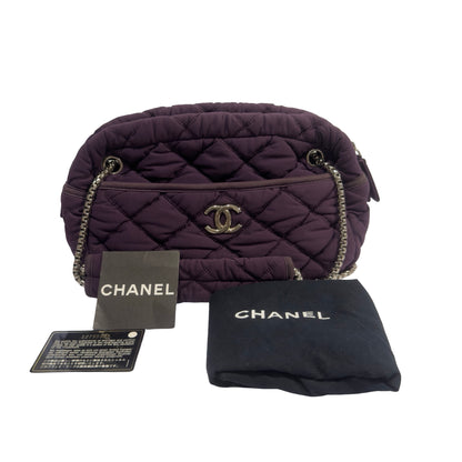 Used CHANEL Quilted Nylon Quilted Cloud Bag Shoulder Bag Purple PHW