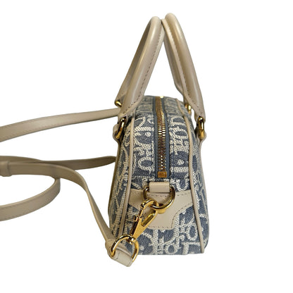 Used CHRISTIAN DIOR Oblique Jacquard D-Vibe Bowling Bag Bowling Bag Blue Beige