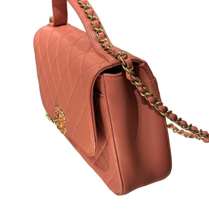 Used CHANEL Calfskin Leather Flap Cross Body Bag Pink GHW