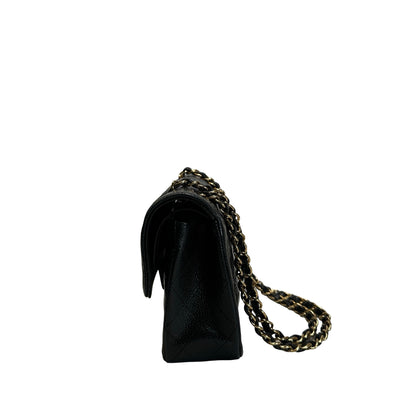 Used CHANEL Quilted Caviar Classic Flap Shoulder Bag Black Gold