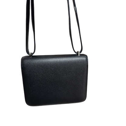 Used HERMES Epsom Constance Crossbody Bag Black Silver