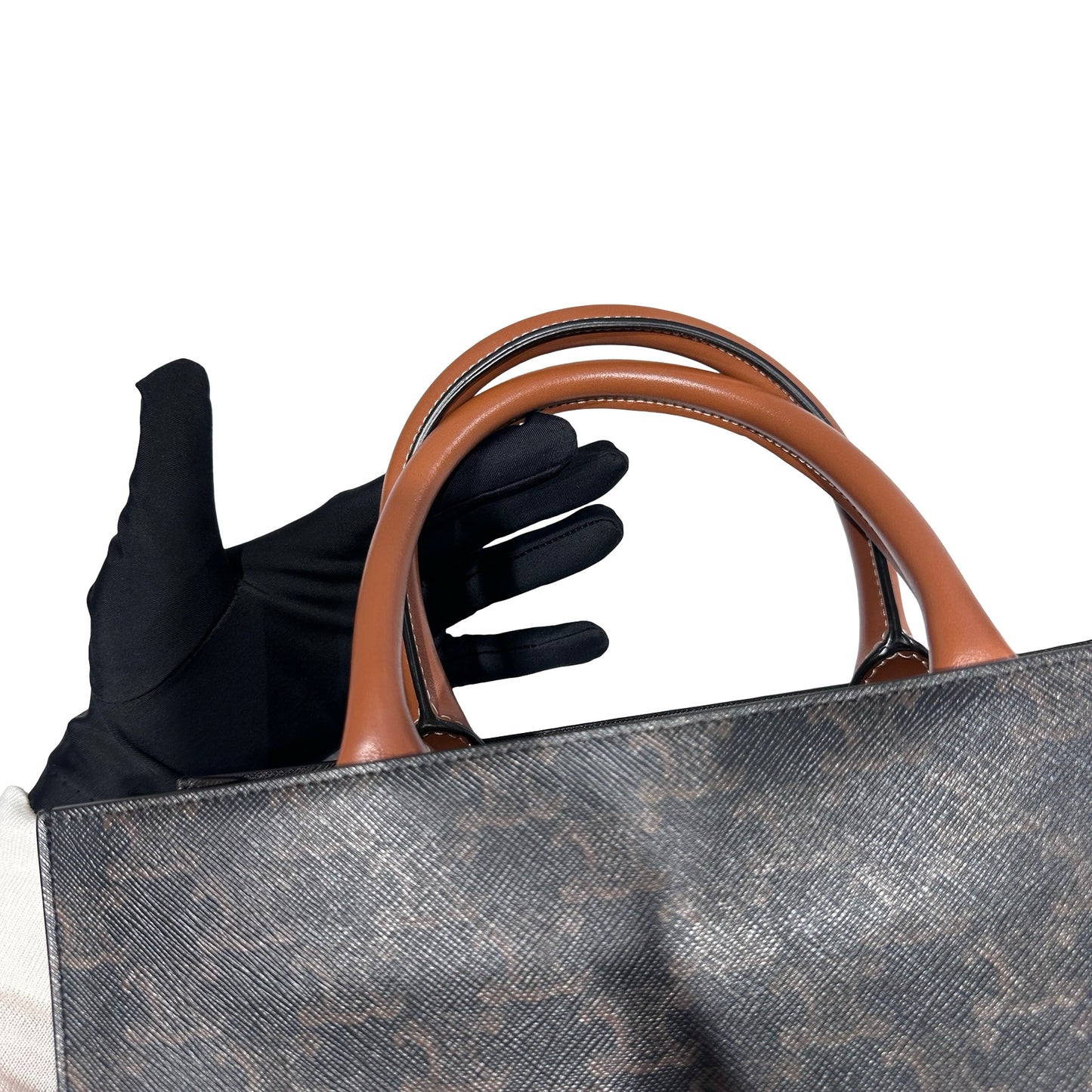 Used CELINE Calfskin Leather Triomphe Cabas Tote Brown