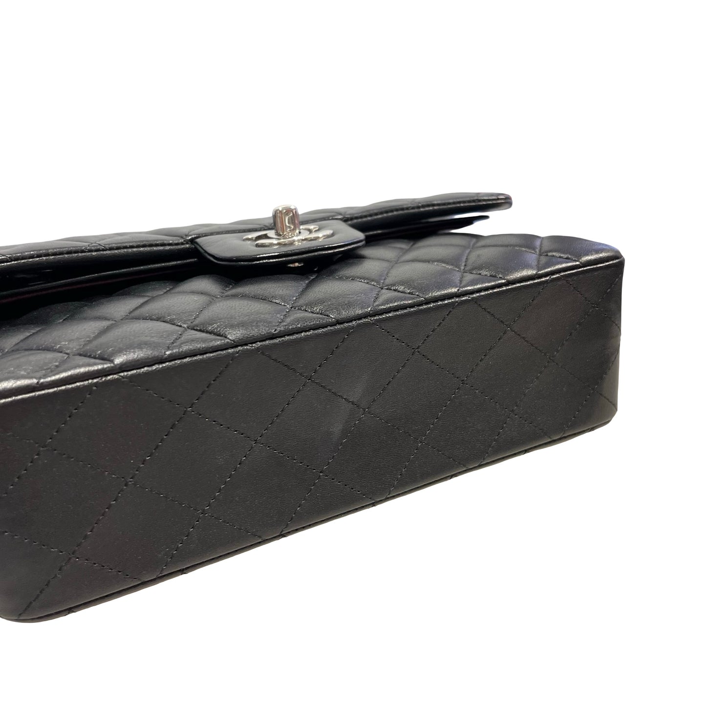Used CHANEL Quilted Lambskin Classic Flap Chain shoulder bag Black Silver hardware