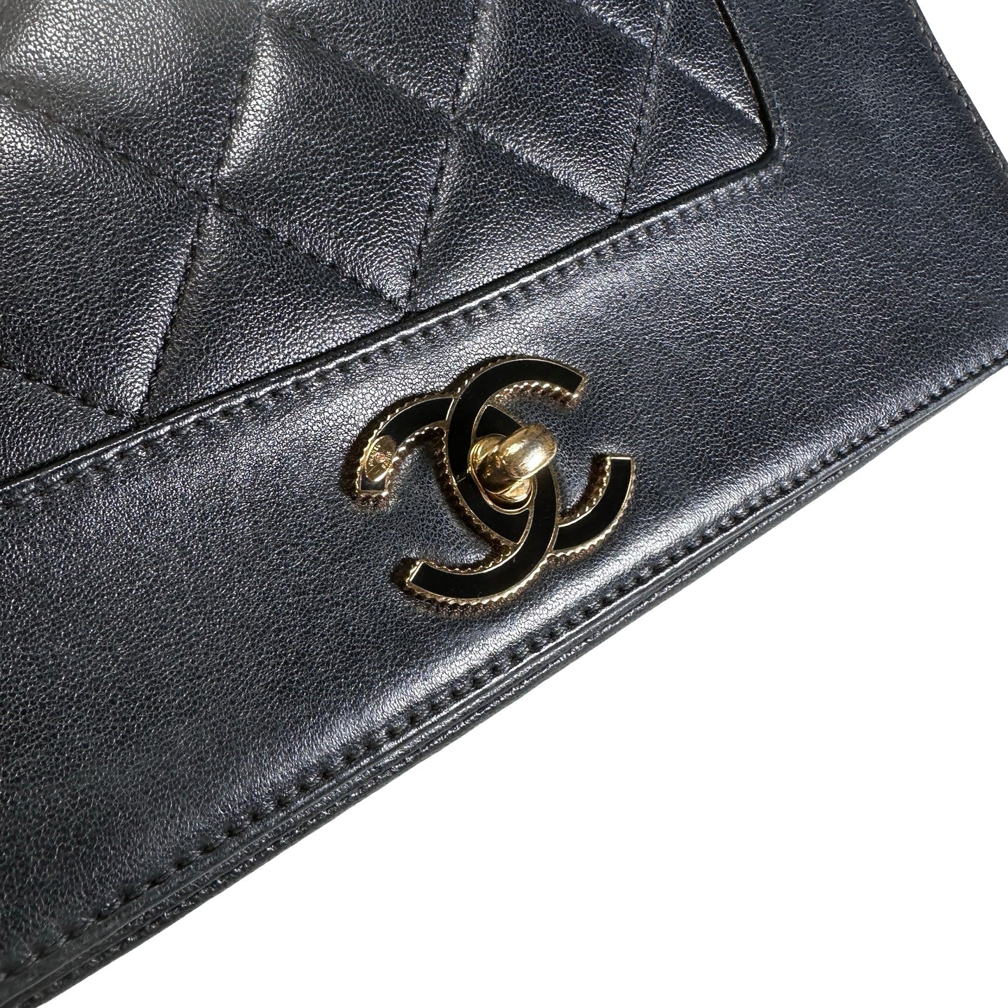 Used CHANEL Quilted Caviar Diana Flap Chain Shoulder Bag Black GHW
