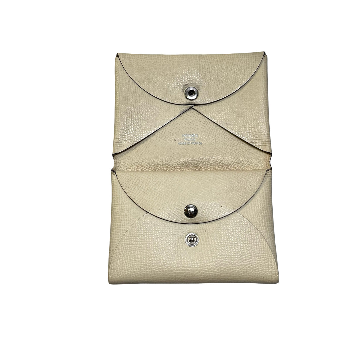 Used HERMES Leather Calvi Duo Card case Nata
