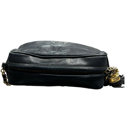 Used CHANEL Lambskin Leather Vintage Chain Bag Chain Shoulder Bag Black