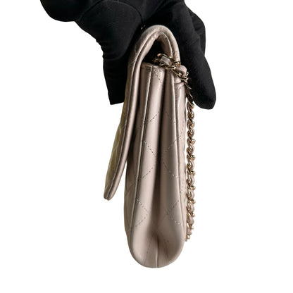 Used CHANEL Lambskin Flap Bag Chain Shoulder Bag Light Peach GHW