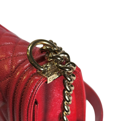 Used CHANEL Calfskin Boy Cross body bag Red GHW
