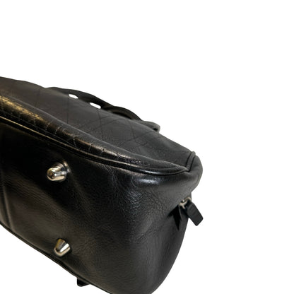 Used DIOR Cannage Leather Cannage Handbag Handbag Black Silver