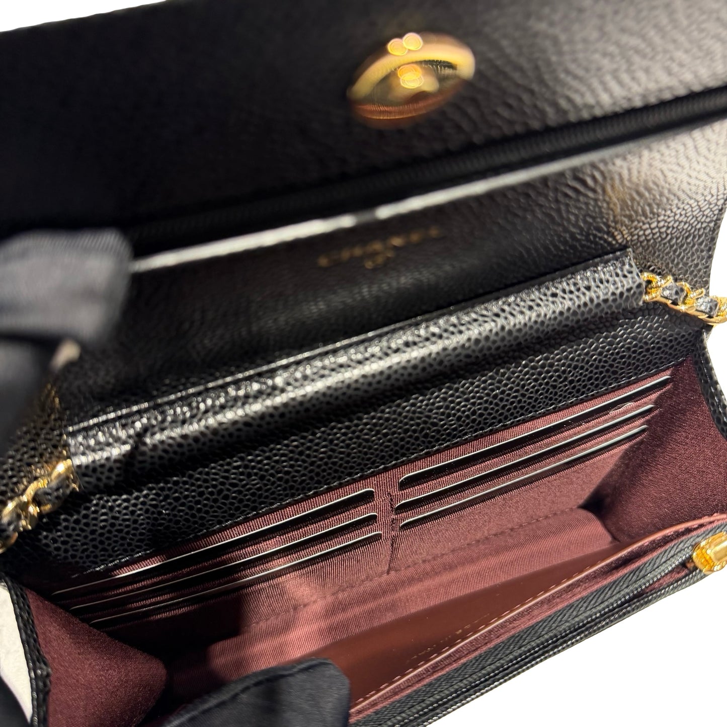 Unused Chanel Calfskin Leather WOC Chain Shoulder Bag Black GHW