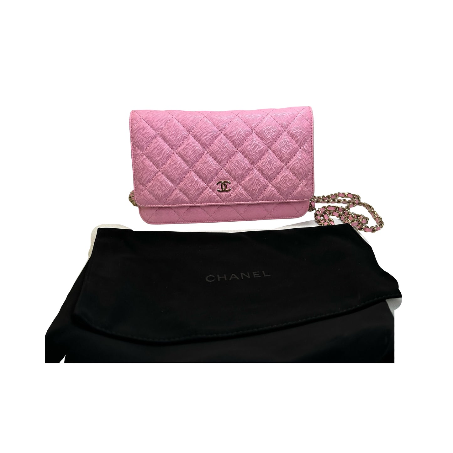 Used CHANEL Caviar Gold tone Wallet on chain Wallet on chain Pink