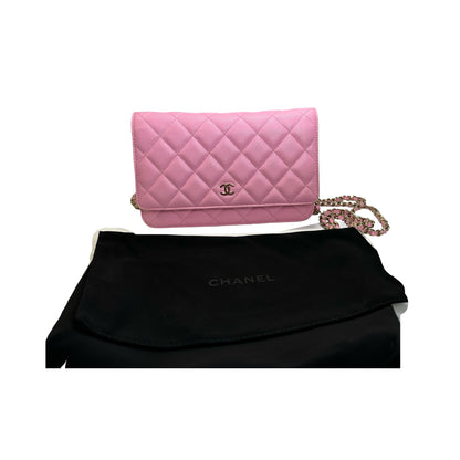 Used CHANEL Caviar Gold tone Wallet on chain Wallet on chain Pink