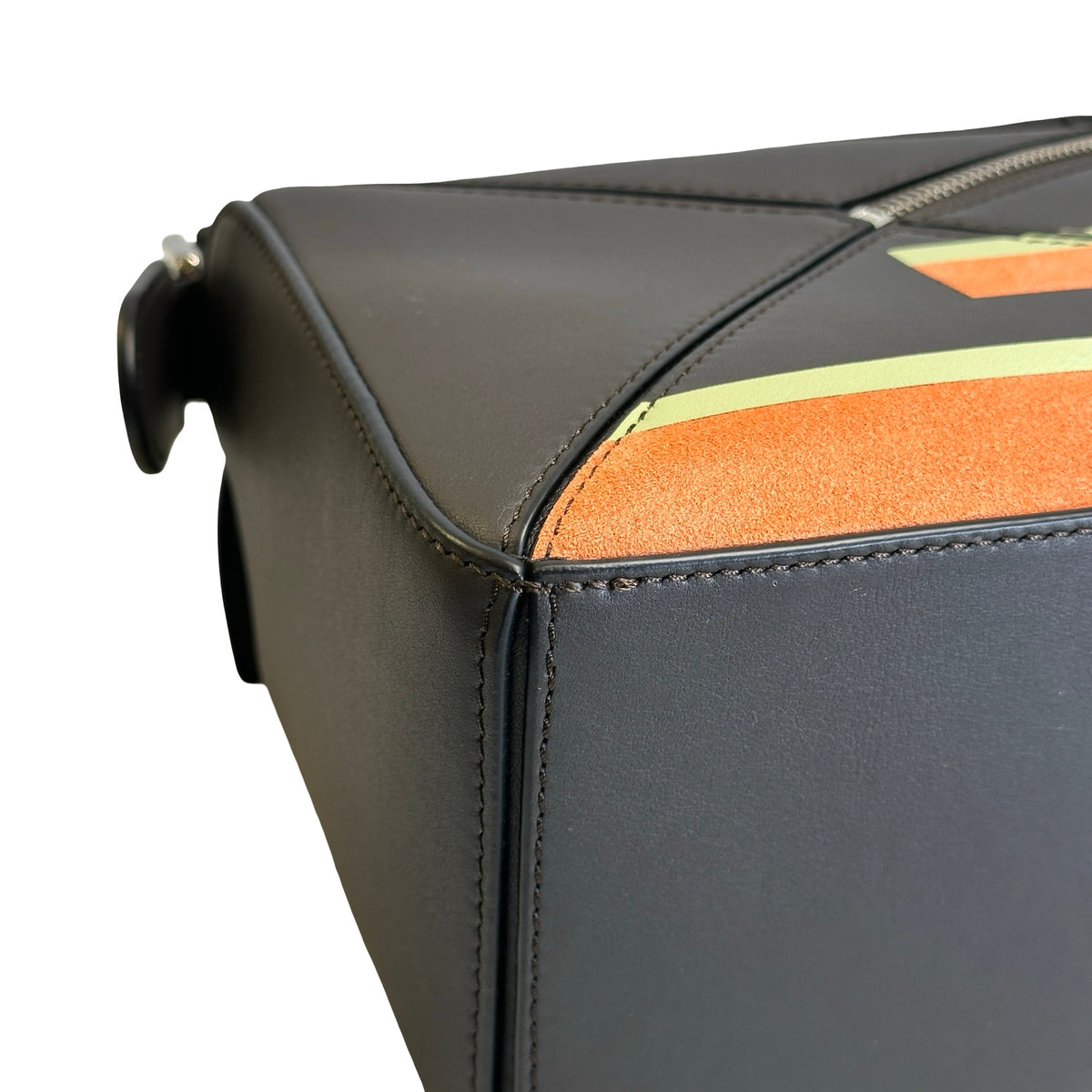 Used LOEWE Calfskin Puzzle Bag Small Shoulder Bag Black Orange Green