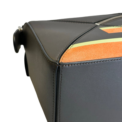 Used LOEWE Calfskin Puzzle Bag Small Shoulder Bag Black Orange Green