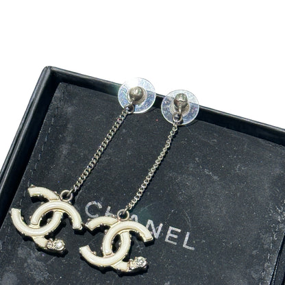 Used Chanel Earrings White Black