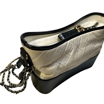 Used CHANEL Quilted Calfskin Gabrielle Hobo Bag White Black