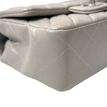 Used CHANEL Quilted Lambskin Classic Flap Chain Shoulder Bag Grey PHW